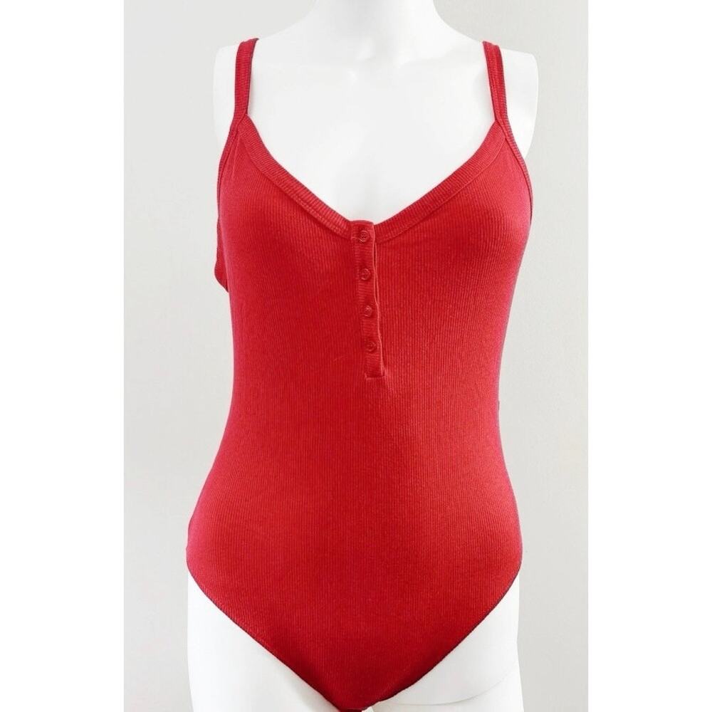 NWT Forever 21 Red Knit Button Down Bodysuit - Size L